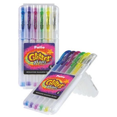 Patio "Glitter" długopisy żelowe brokatowe w twardym etui 6
