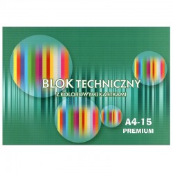 Blok techniczny kolorowy A4/15k 170g Kreska Premium