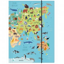Teczka z gumką A4 Derform Mapa Świata - Zwierzęta