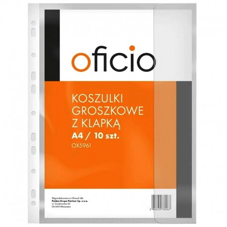 Obwoluty groszkowe z klapką A4/10szt Oficio OX-5961