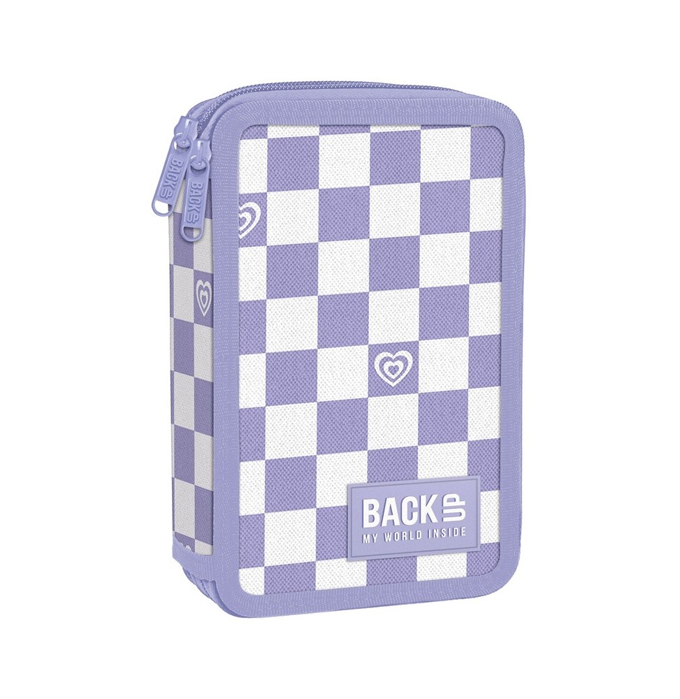 Piórnik 2-komorowy Derform BackUp Szachownica Fiolet DW-26